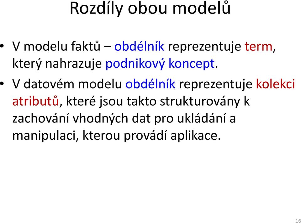 V datovém modelu obdélníkreprezentuje kolekci atributů, které