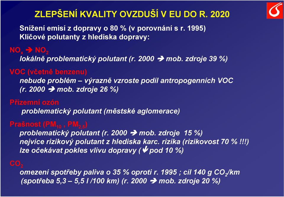 zdroje 39 %) VOC (včetně benzenu) nebude problém výrazně vzroste podíl antropogenních VOC (r. 2000 mob.