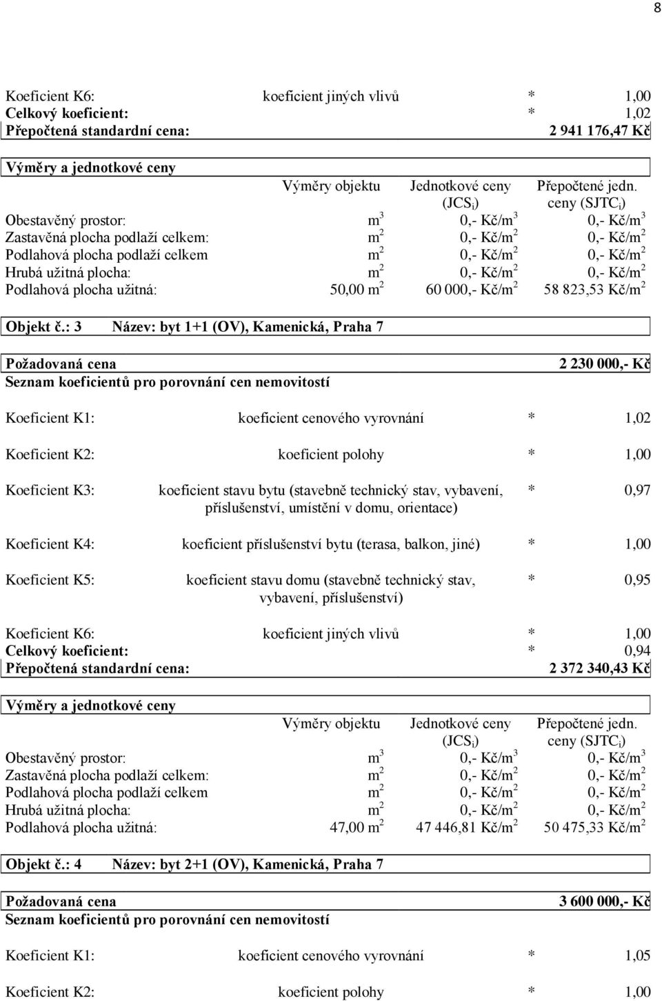 m 2 0,- Kč/m 2 0,- Kč/m 2 Podlahová plocha užitná: 50,00 m 2 60 000,- Kč/m 2 58 823,53 Kč/m 2 Objekt č.