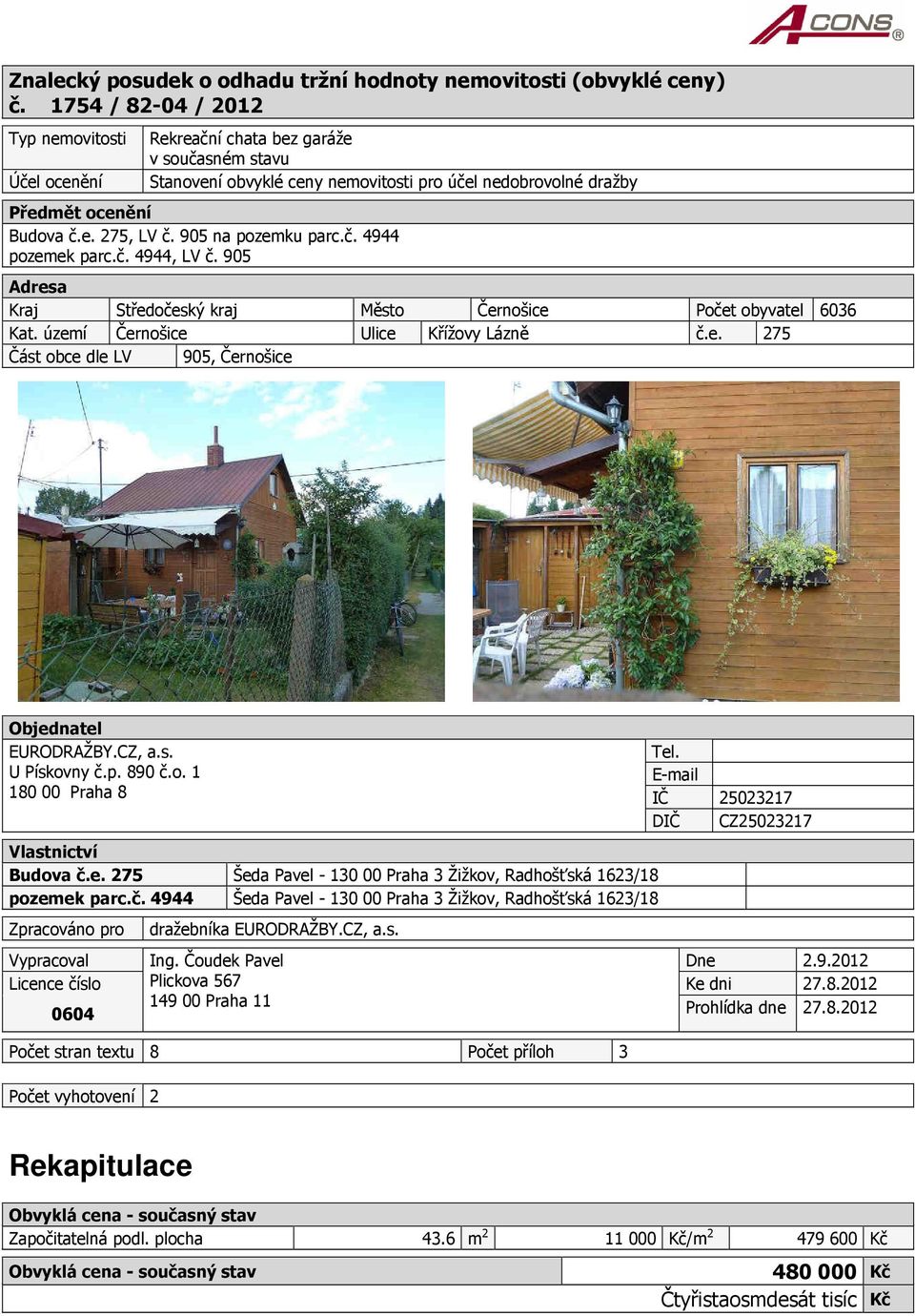 905 na pozemku parc.č. 4944 pozemek parc.č. 4944, LV č. 905 Adresa Kraj Středočeský kraj Město Černošice Počet obyvatel 6036 Kat. území Černošice Ulice Křížovy Lázně č.e. 275 Část obce dle LV 905, Černošice Objednatel EURODRAŽBY.