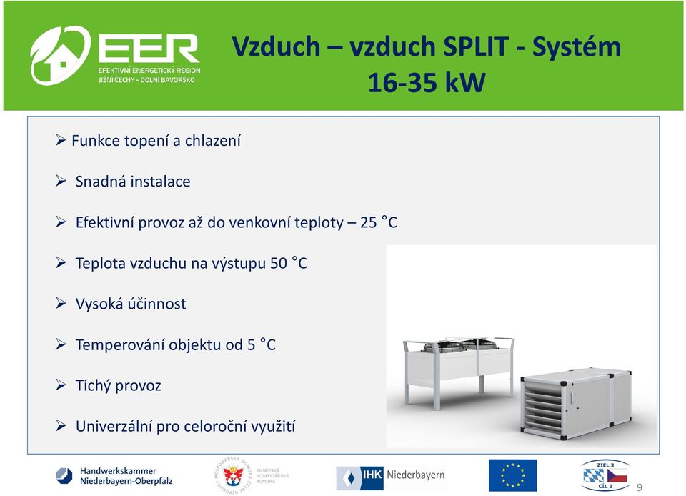 Teplota vzduchu na výstupu 50 C Vysoká účinnost Temperování