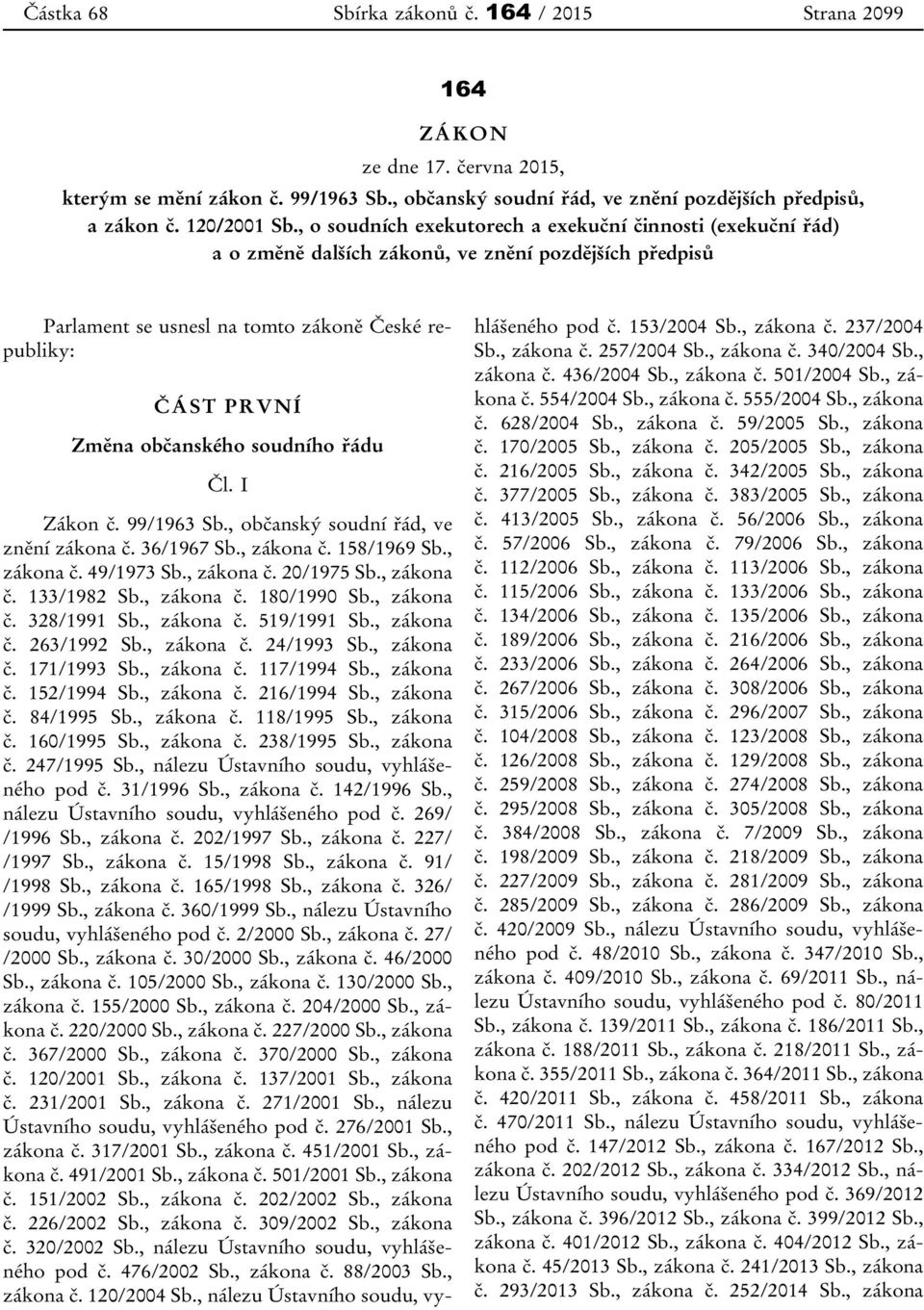 soudního řádu Čl. I Zákon č. 99/1963 Sb., občanský soudní řád, ve znění zákona č. 36/1967 Sb., zákona č. 158/1969 Sb., zákona č. 49/1973 Sb., zákona č. 20/1975 Sb., zákona č. 133/1982 Sb., zákona č. 180/1990 Sb.