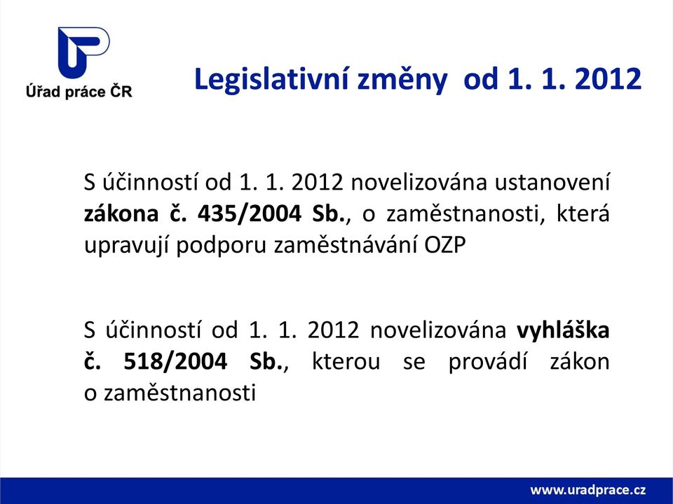 , o zaměstnanosti, která upravují podporu zaměstnávání OZP S