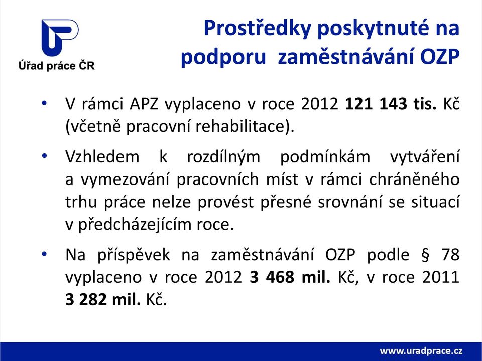 Vzhledem k rozdílným podmínkám vytváření a vymezování pracovních míst v rámci chráněného trhu práce