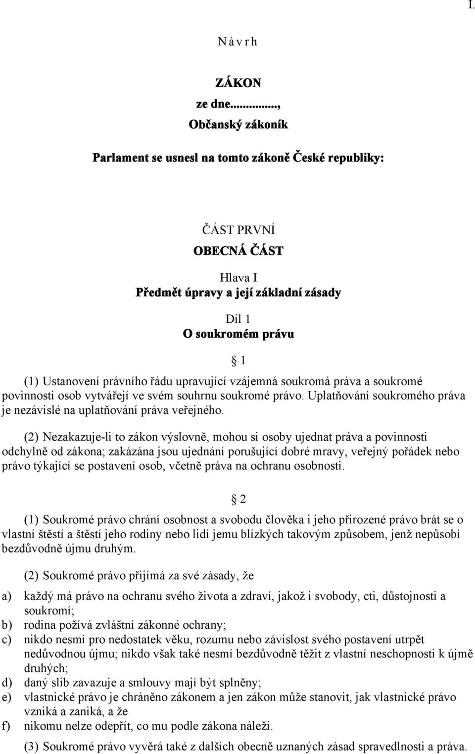 upravující vzájemná soukromá práva a soukromé povinnosti osob vytvářejí ve svém souhrnu soukromé právo. Uplatňování soukromého práva je nezávislé na uplatňování práva veřejného.