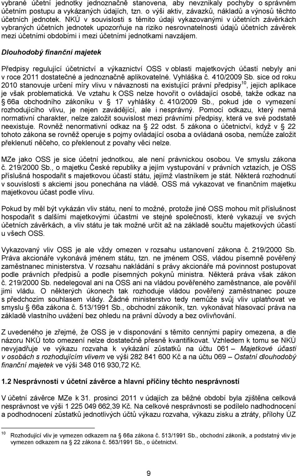 jednotkami navzájem. Dlouhodobý finanční majetek Předpisy regulující účetnictví a výkaznictví OSS v oblasti majetkových účastí nebyly ani v roce 2011 dostatečné a jednoznačně aplikovatelné.