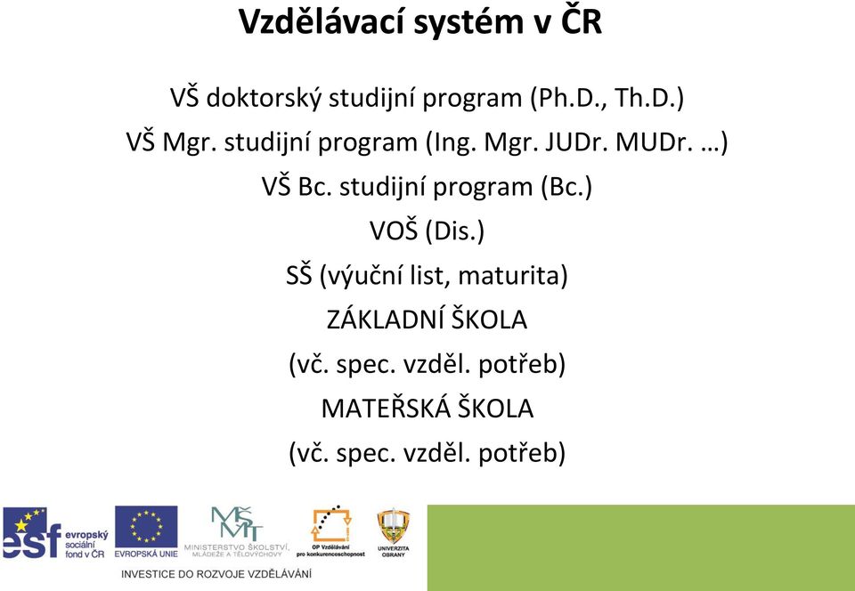 studijní program (Bc.) VOŠ (Dis.