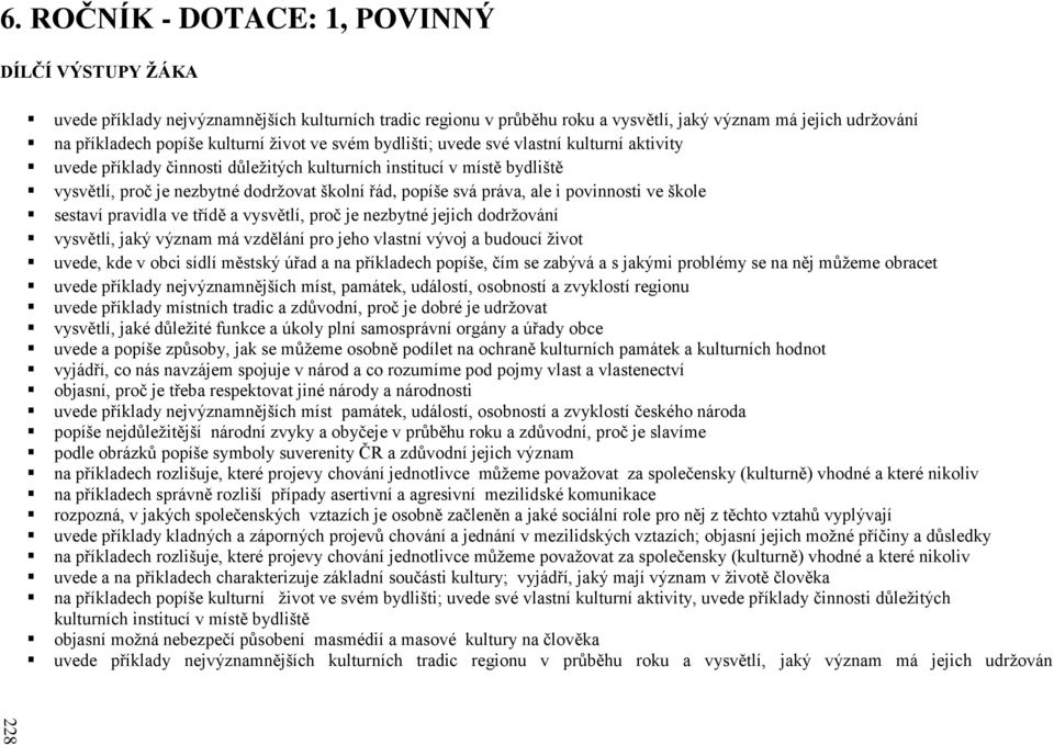 ve svém bydlišti; uvede své vlastní kulturní aktivity uvede příklady činnosti důležitých kulturních institucí v místě bydliště vysvětlí, proč je nezbytné dodržovat školní řád, popíše svá práva, ale i