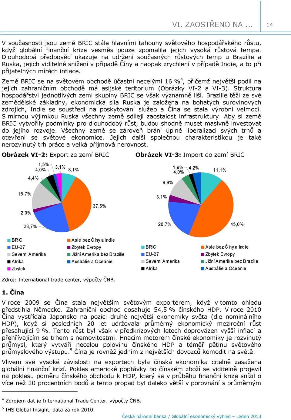 Země BRIC se na světovém obchodě účastní necelými 1 %, přičemž největší podíl na jejich zahraničním obchodě má asijské teritorium (Obrázky VI-2 a VI-).