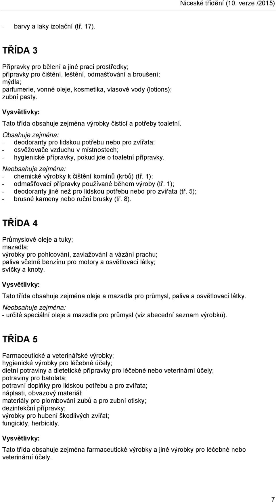 Tato třída obsahuje zejména výrobky čisticí a potřeby toaletní.