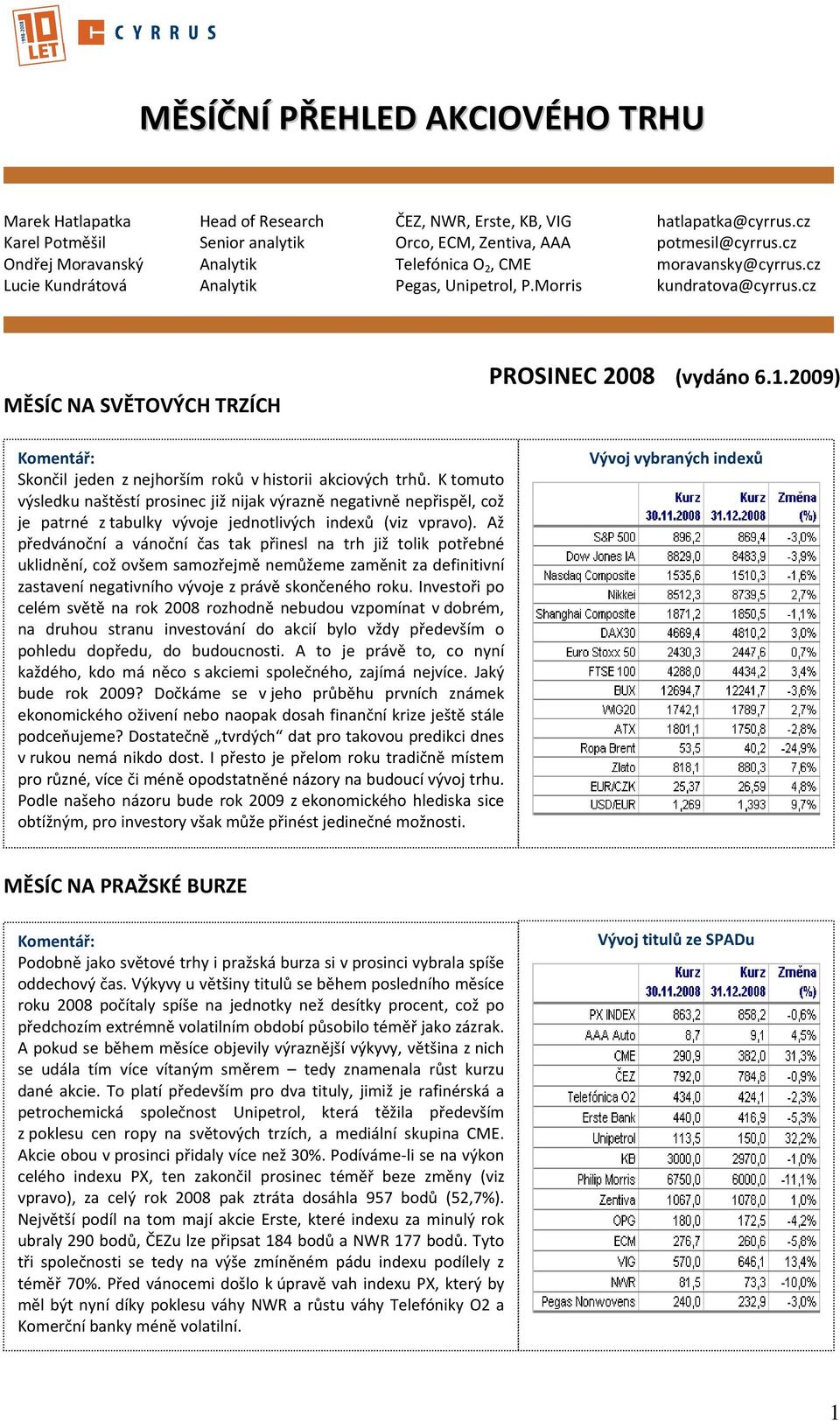 2009) Skončil jeden z nejhorším roků v historii akciových trhů.