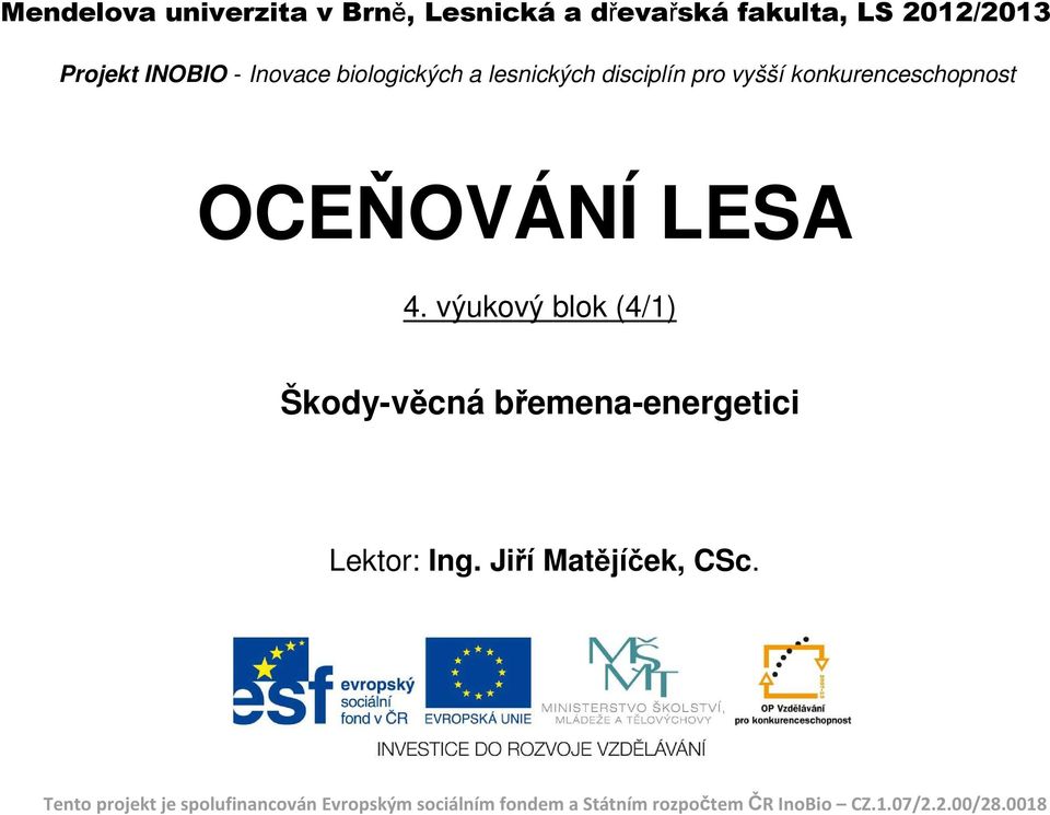 výukový blok (4/1) Škody-věcná břemena-energetici Lektor: Ing. Jiří Matějíček, CSc.