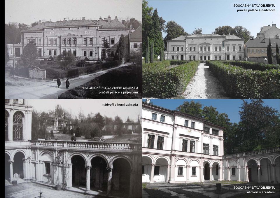 průčelí paláce s příjezdem nádvoří a horní