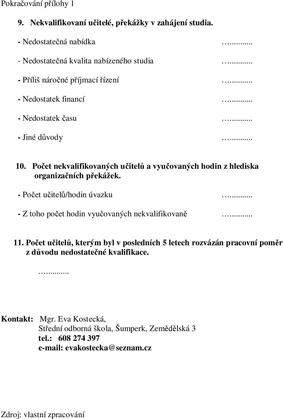 Po et nekvalifikovaných u itel a vyu ovaných hodin z hlediska organiza ních p ekážek. - Po et u itel /hodin úvazku... - Z toho po et hodin vyu ovaných nekvalifikovan.