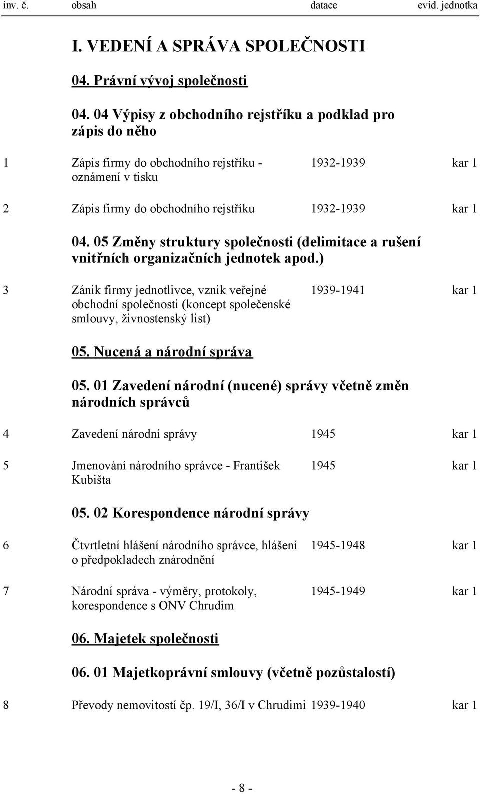 05 Změny struktury společnosti (delimitace a rušení vnitřních organizačních jednotek apod.