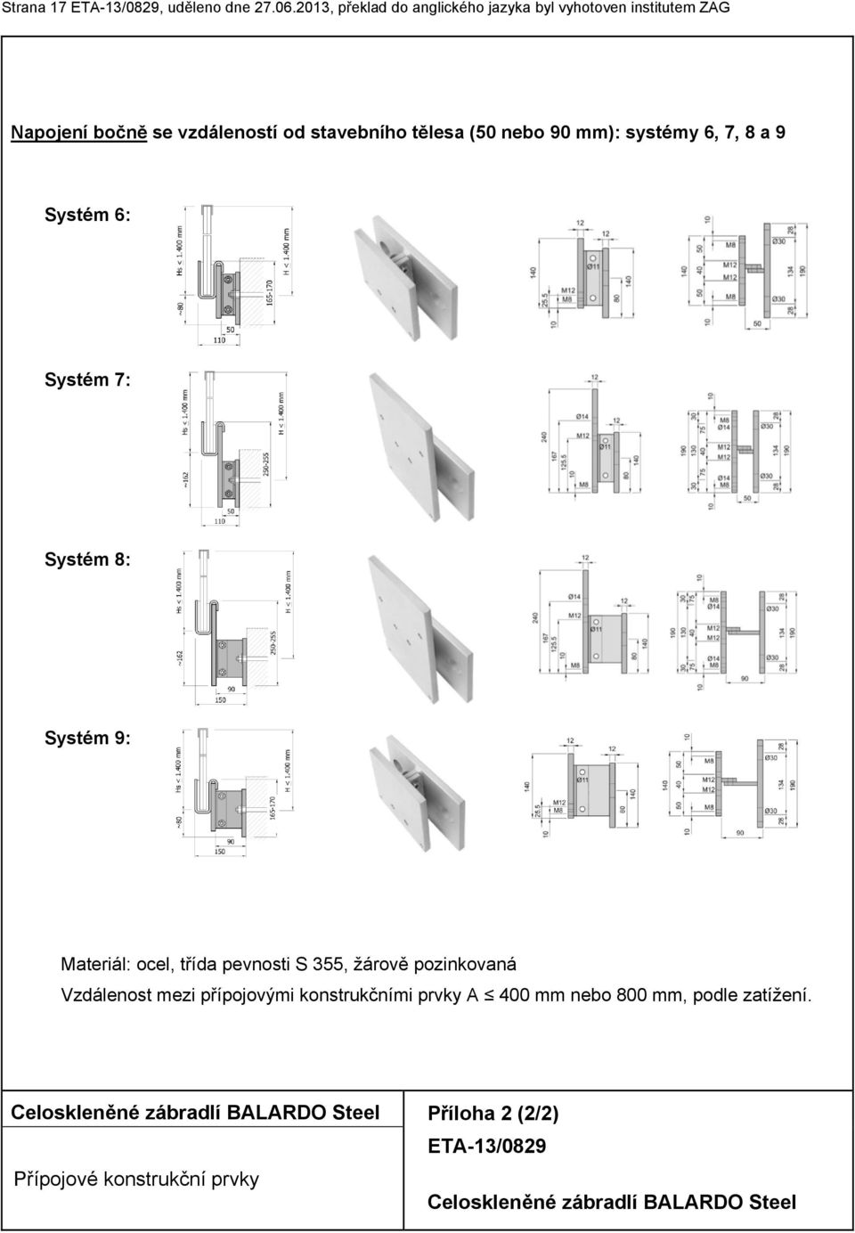 nebo 9 mm): systémy 6, 7, 8 a 9 Systém 6: Systém 7: Systém 8: Systém 9: Materiál: ocel, třída pevnosti S 355, žárově