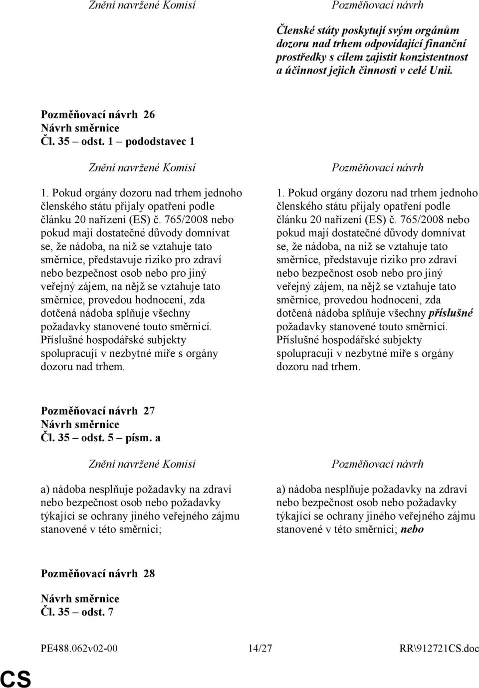 765/2008 nebo pokud mají dostatečné důvody domnívat se, že nádoba, na niž se vztahuje tato směrnice, představuje riziko pro zdraví nebo bezpečnost osob nebo pro jiný veřejný zájem, na nějž se