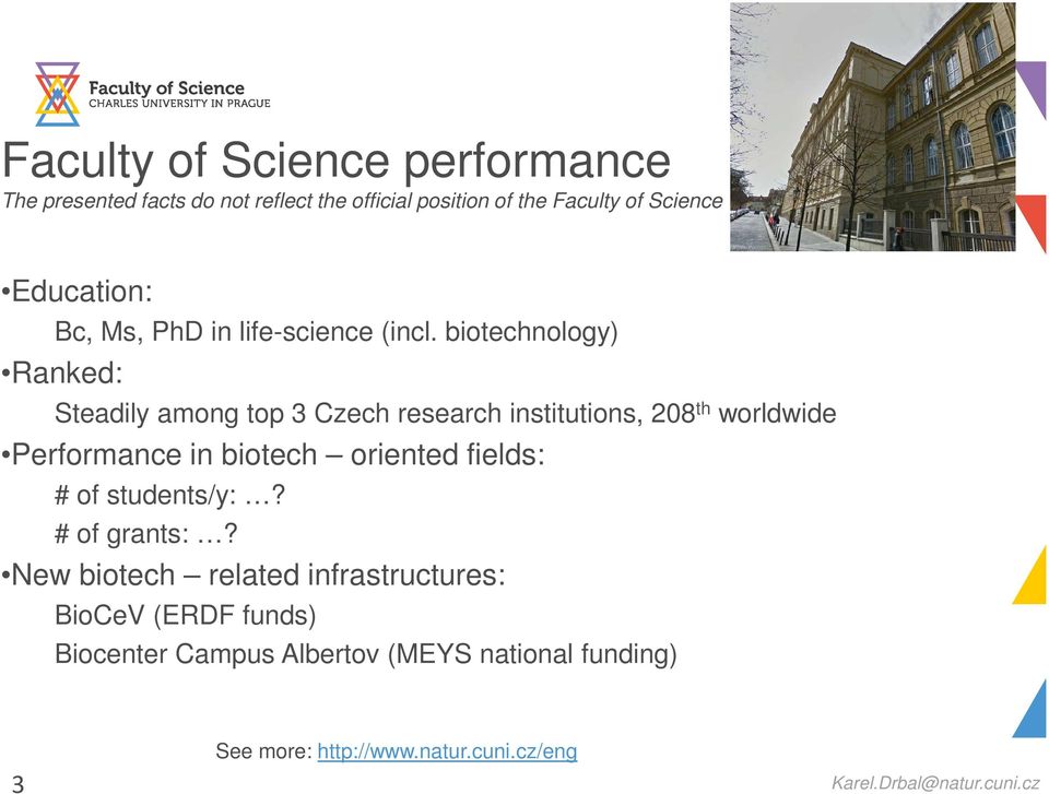 biotechnology) Ranked: Steadily among top 3 Czech research institutions, 208 th worldwide Performance in biotech