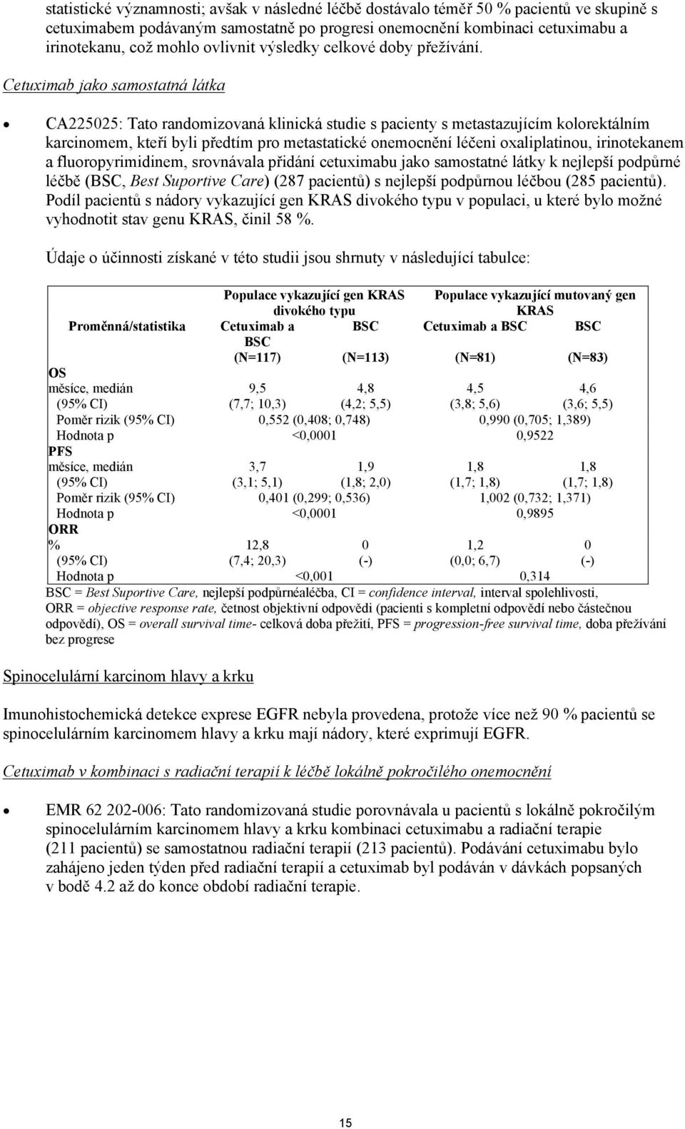 Cetuximab jako samostatná látka CA225025: Tato randomizovaná klinická studie s pacienty s metastazujícím kolorektálním karcinomem, kteří byli předtím pro metastatické onemocnění léčeni oxaliplatinou,