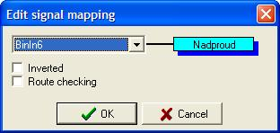 Kliknutím na název logického vstupu (Logical inputs) nebo fyzického výstupu (Physical outputs) v okn Mapování (I/O Mapp) servisního programu Manager se objeví okno s volbou,