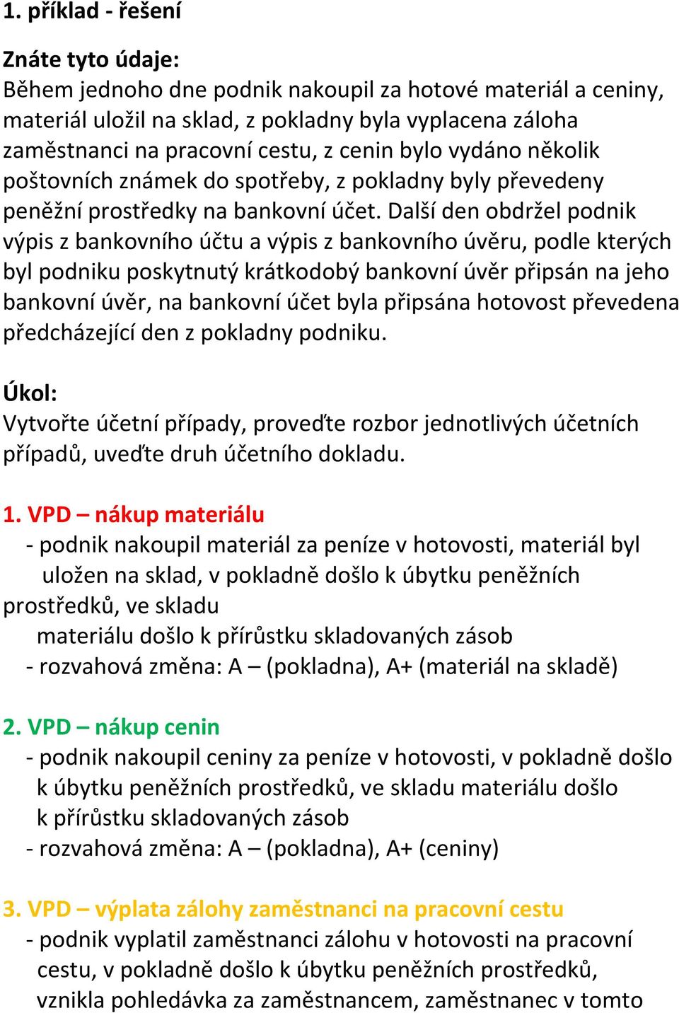 Další den obdržel podnik výpis z bankovního účtu a výpis z bankovního úvěru, podle kterých byl podniku poskytnutý krátkodobý bankovní úvěr připsán na jeho bankovní úvěr, na bankovní účet byla