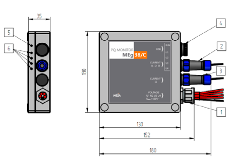 Měřící Energetické Aparáty Základní informace o soupravě MEg38/C Soupravu PQ monitoru MEg38/C tvoří jednotka monitoru MEg38/C na obr.