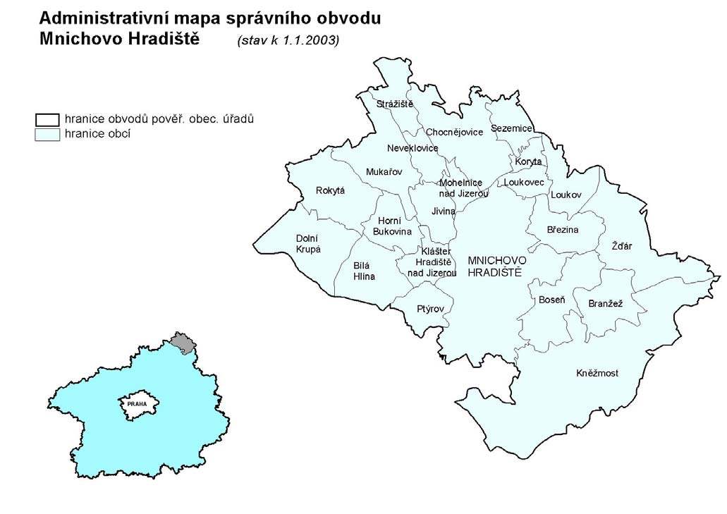 Mnichovo Hradiště Správní obvod Mnichovo Hradiště se nachází v nejsevernější části kraje, kde hraničí s kraji Ústeckým a Královéhradeckým.