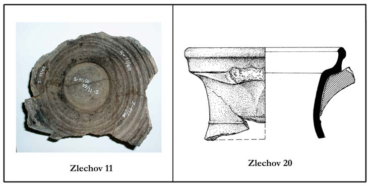 V. skupina: Zlechov 11, 20 Úlomky minerálů: sericitizované plagioklasy převažují nad křemenem, křemen, baueritizovaný biotit, Úlomky hornin: pískovce, křemence, krystalické břidlice