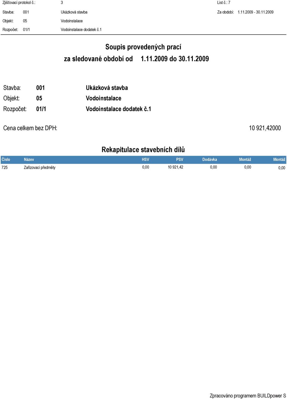 1 Soupis provedených prací za sledované období od 1.11.
