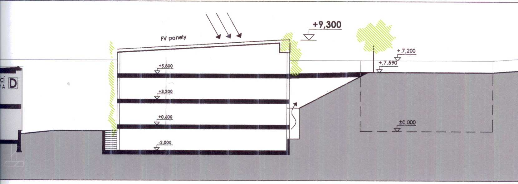 budova za objektem D 4 podlaží garáží přístup z Bílé ulice - samostatné obousměrné vjezdy pro každé podlaží projekt byl