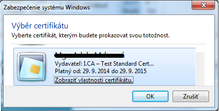 zaregistrovaných vo Windows kliknite na vami zvolený riadok s certifikátom a voľbu potvrďte kliknutím na tlačidlo OK.