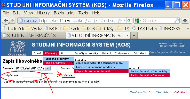 studijním plánu hraje obmyšlenou roli. Předměty, které si zvolíte, vlevo zaškrtněte a na závěr klepněte na tlačítko Zapsat. Ve snímku vidíme role PP (povinný programu), VO(oborový) a V (volitelný).