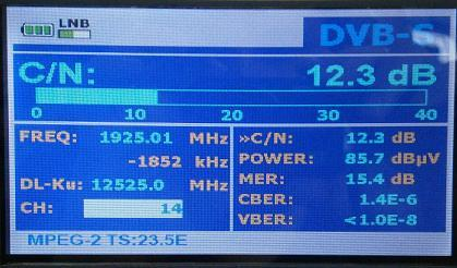 Měření C/N v režimu MEASUREMENTS Úloha - proveďte měření úrovně POWER a odstupu nosná/šum C/N pro kmitočty CS link ze satelitu ASTRA 3B (3A) - naměřené hodnoty POWER a C/N zapište do tabulky -