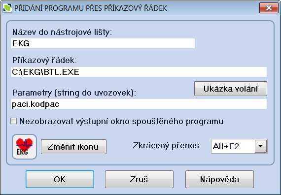 Komunikace s externím programem Program AMICUS také umožňuje jednosměrně volat z nástrojové lišty v kartě pacienta externí programy mnoha přístrojů, včetně těch, které umí přebírat příkazy.