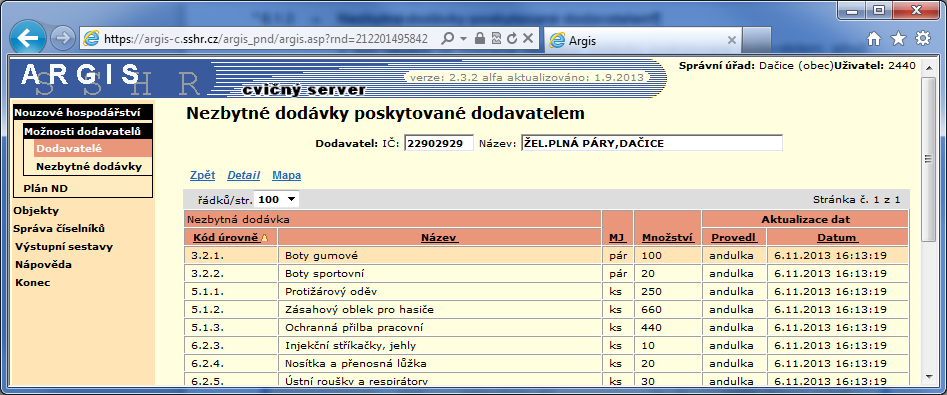 7.1.3 Nezbytné dodávky poskytované dodavatelem V této tabulce se zobrazují nezbytné dodávky poskytované dodavatelem, jehož záznam jsme zvýraznili v přehledu dodavatelů a použili odkaz Nezbytné