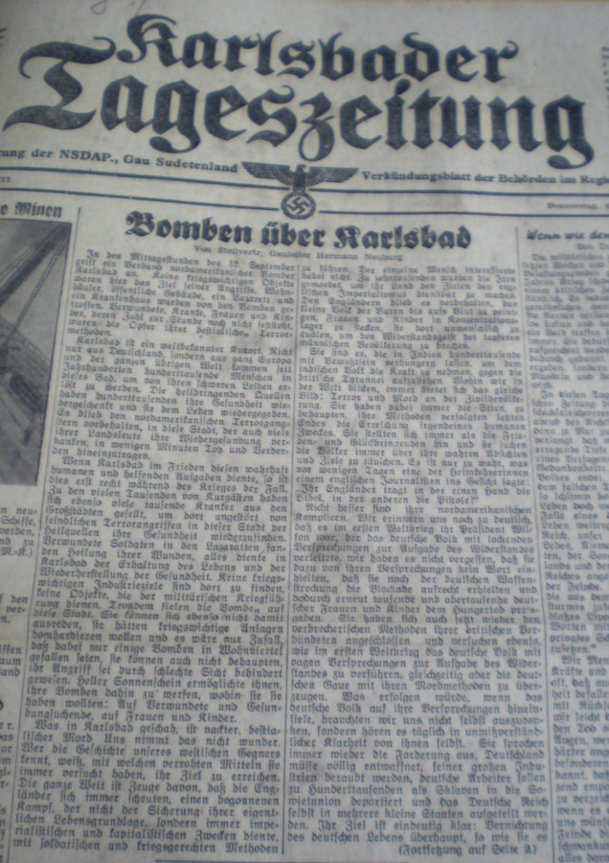 Karlsbader Tageszeitung, 14. září 1944, ročník LXXXV, č. 217, str.