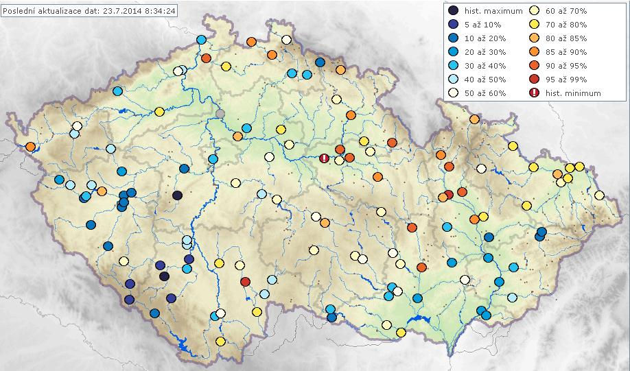 G. Vyhodnocení stavu sucha V uplynulém týdnu došlo na většině území ČR ke snížení zásob půdní vláhy, přesto na většině území je zásoba vody v půdě zatím dostatečná.