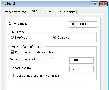 Pro vyhledání optimálního elevačního úhlu pro maximální dolet při dané počáteční rychlosti můžeme využít nástroj Řešitel, popsaný v předcházejícím příkladu: Vzhledem k tomu, že od hodnoty počátečního