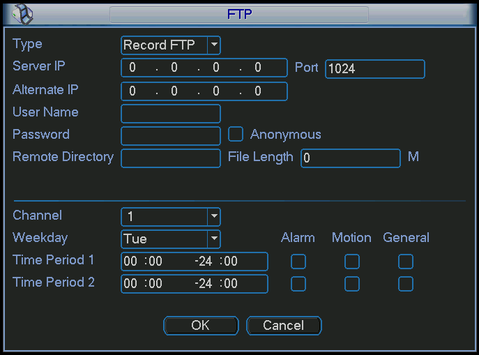 Obr 2-7 2.3.5 Image FTP V síťovém nastavení naleznete nastavení pro komunikaci se serverem FTP. Viz. Obr 2-10. Nastavení slouží pro možnost posílat záznamy a obrázky na FTP server.
