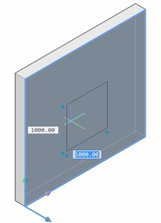 BricsCAD > Panel nástrojů BIM Postupně zadejte vzdálenosti prvku od okrajů stěny. Pole se zadanou hodnotou potvrzenou klávesou ENTER má červenou barvu a je zamčené (na obrázku 1).