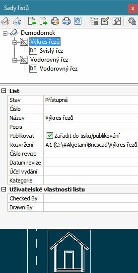 Nastavení parametrů generovaného řezu BricsCAD > Panel nástrojů BIM Pro nastavení parametrů, podle kterých bude BricsCAD generovat řez, otevřete dialogové okno Průzkumník v kategorii Definice řezů: