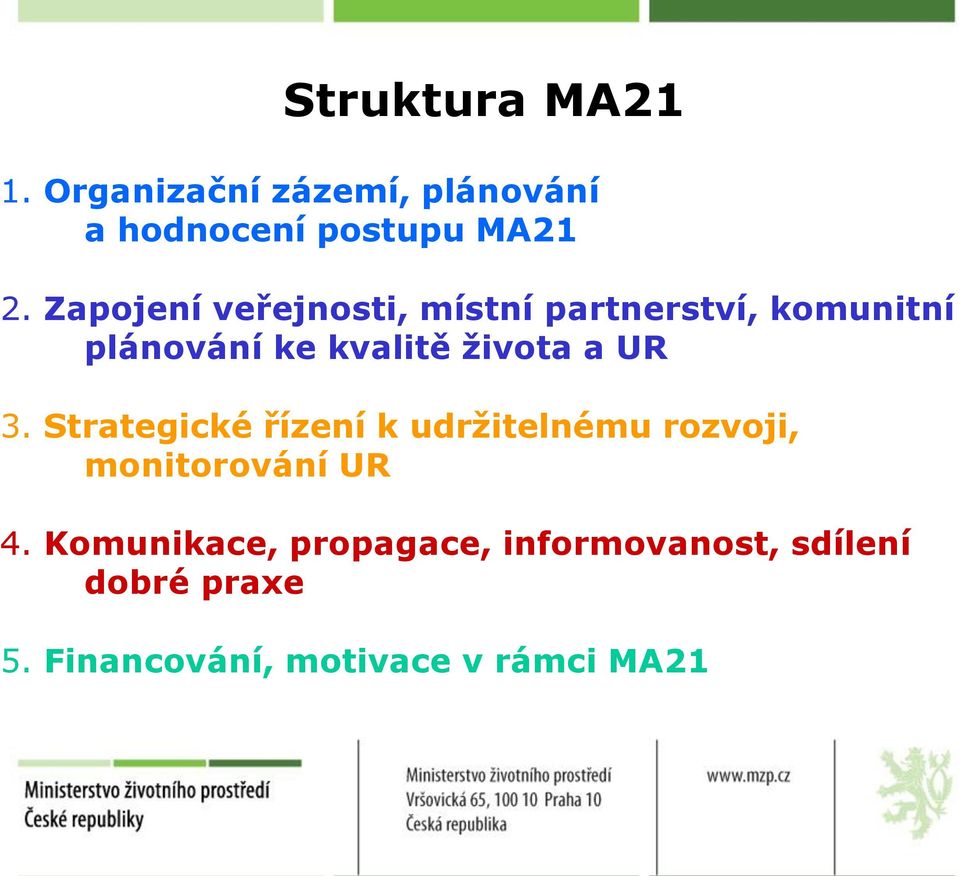 a UR 3. Strategické řízení k udržitelnému rozvoji, monitorování UR 4.