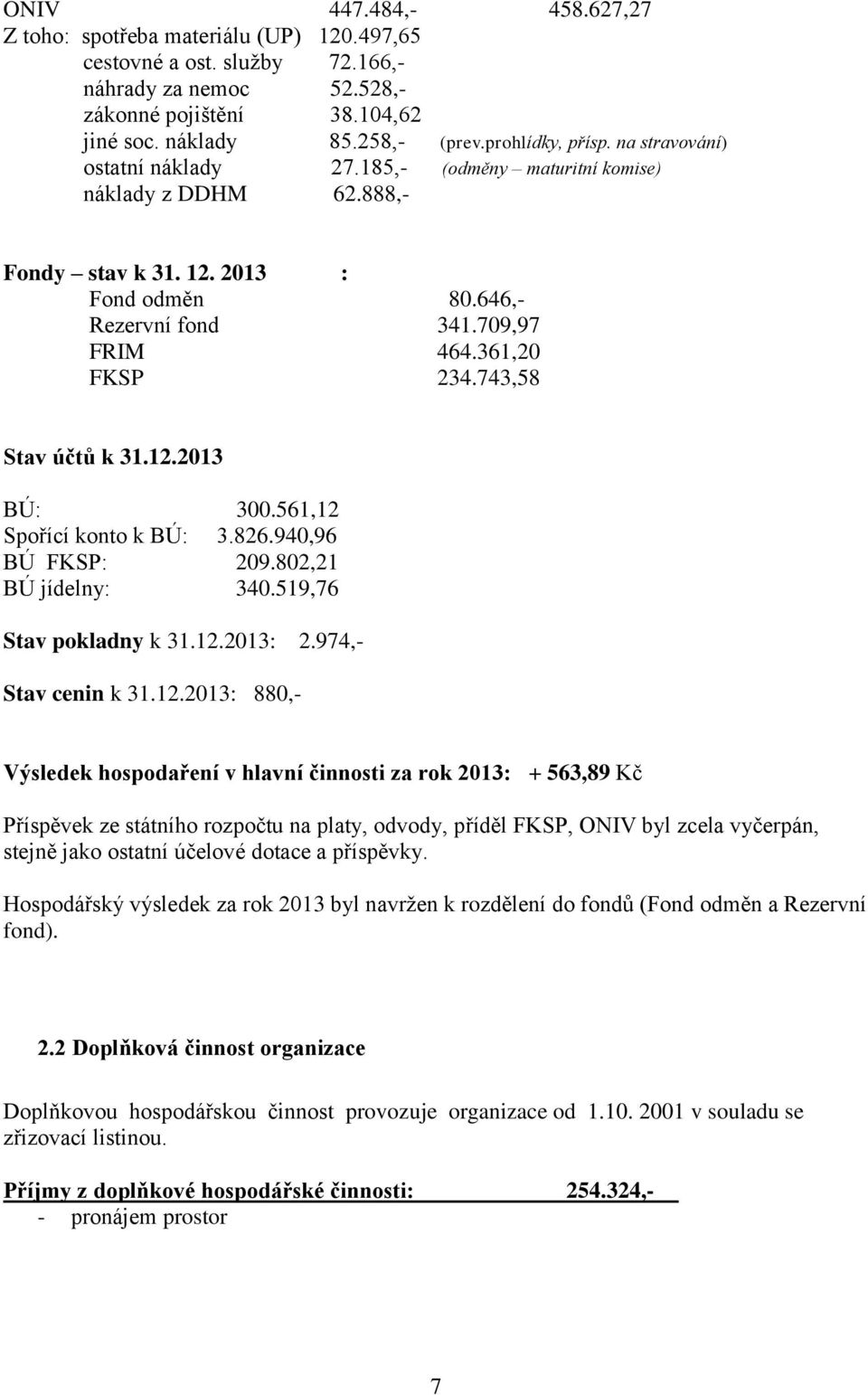 361,20 FKSP 234.743,58 Stav účtů k 31.12.