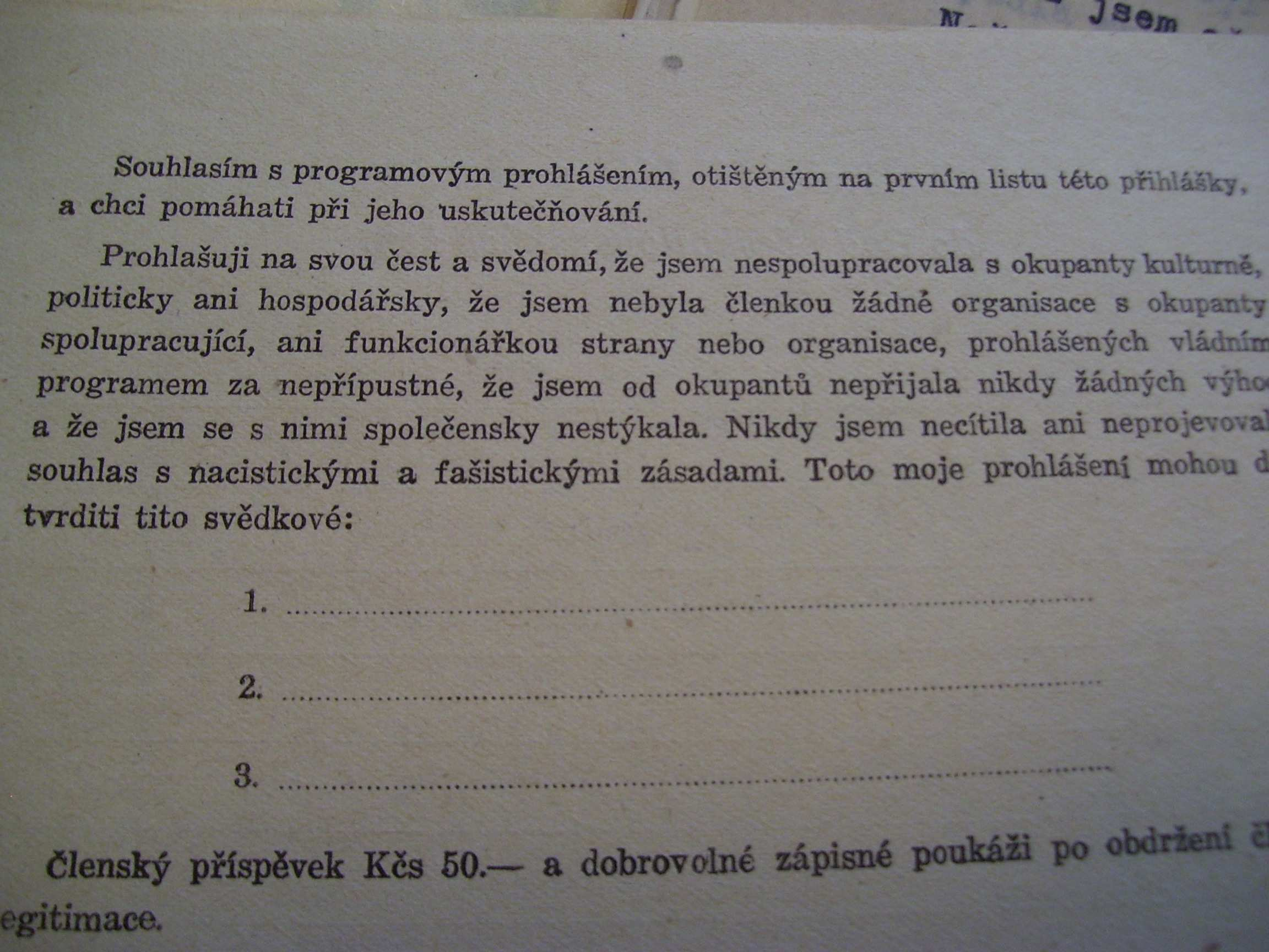 57 Příloha č. 2 Osobní přihláška členky do spolku Rady československých žen (2. část).