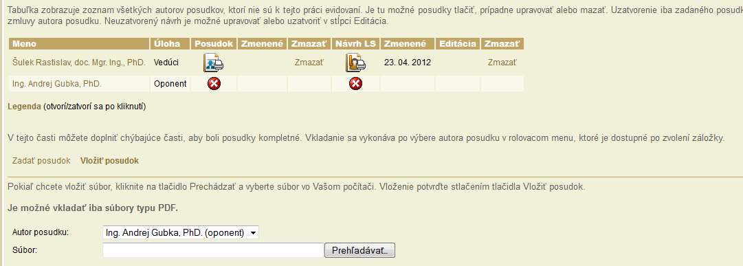 Po určení spôsobu sprístupnenia posudku je možné: - Uložiť zadané údaje (LZ je stále v štádiu návrhu a je možné ju opakovane editovať alebo zmazať) alebo - Uložiť a uzatvoriť (LZ sa považuje za