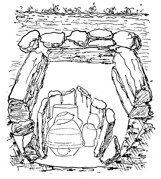 Hrob 41/1898 Obrázek 21: Kresba úpravy a uspořádání hrobu 41/1898 (převzato z ČERVINKA 1900). Hrob byl velmi hluboký a celý obložen kameny.
