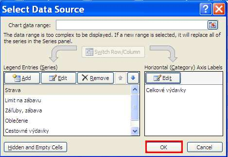 Cvičenie 3: MS Office Excel 2007 Účtovná kniha 10 4. Zobrazí sa dialógové okno Menovky osi (Axis Label). 5.