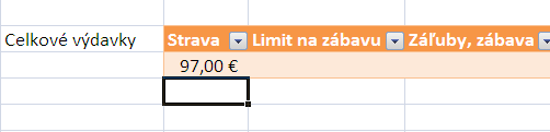 Cvičenie 3: MS Office Excel 2007 Účtovná kniha 7 3. V bunke stĺpca Strava sa zobrazí vzorec. Rozsah výpočtu sa automaticky rozpozná.