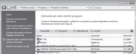 Změna konfigurace CADKONu-TZB V systému můžete mít nainstalován CADKON-TZB 2011 pouze jednou.