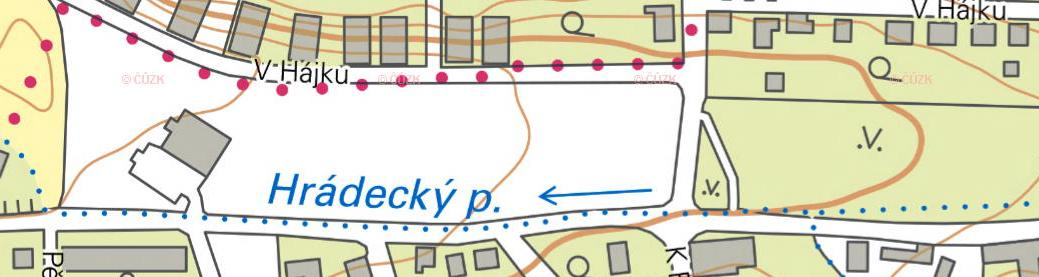 Hlášení chyb Příklad: Průběh podzemního vodního toku Popis chyby: Trasa Hrádeckého potoka (zatrubněné části) neodpovídá